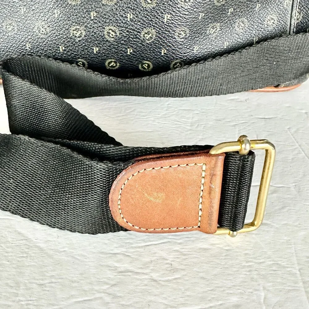 Pollini Vintage Leather Monogram Vanity Case Travel Toiletry Carry On Cosmetic